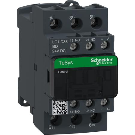 Schneider Electric LC1D38BD Stykač 38A 1"Z" +1"V" 24V DC, cívka s rozšíř.rozsahem a odruš.modulem