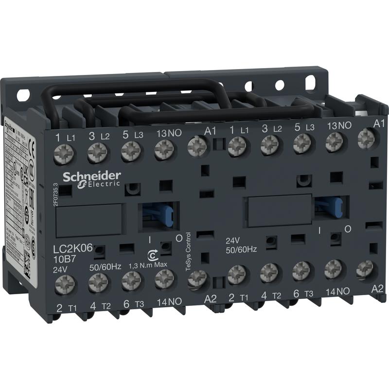 Schneider Electric LC2K0610F7 reverzační stykač 3P 6A AC-3 440V-pomocný kontakt 1Z- cívka 110V 50Hz