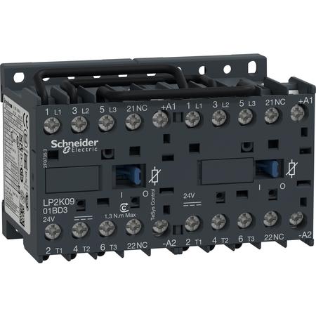 Schneider Electric LP2K0901BD3 TeSys K reverzační stykač LP2-K - 3P - AC-3 - &lt;= 440 V 9 A - cívka 24 V DC