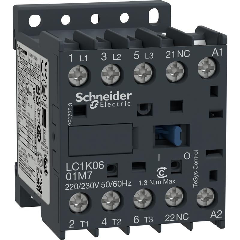Schneider Electric LC1K0601B7 ministykač 3P (3Z) 6A AC-3 440V-pomocný kontakt 1V- cívka 24V 50Hz