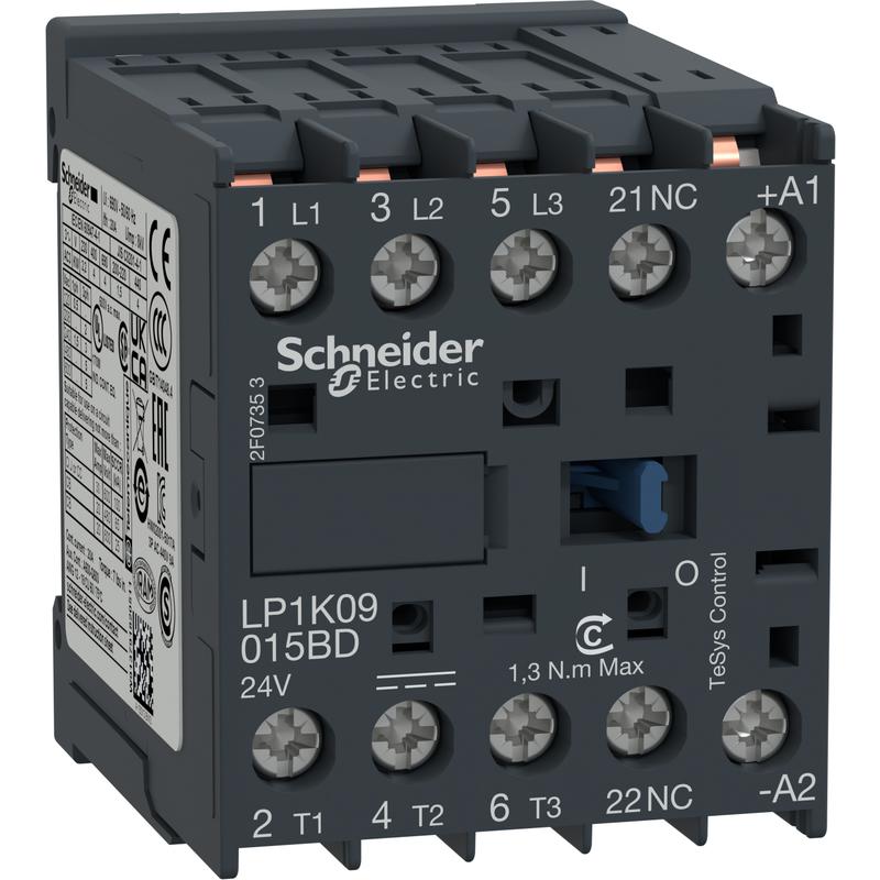 Schneider Electric LP1K09015BD TeSys K stykač - 3P (3Z) - AC-3 - 440 V 9 A - cívka 24 V DC
