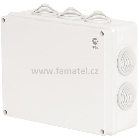 Famatel 68162 Krabice SolidBox IP55, 249x198x81mm, plné víko, stupňovité vývodky (10x)