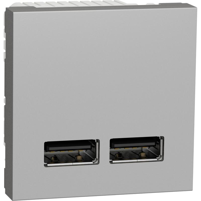 Schneider Electric NU341830 Unica - Dvojitý nabíjecí USB A+A konektor 2.1A, 2M, Aluminium