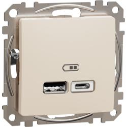 Schneider Electric SDD112402 Sedna D/E - Dvojitá USB A+C nabíječka 2.4A, Béžová