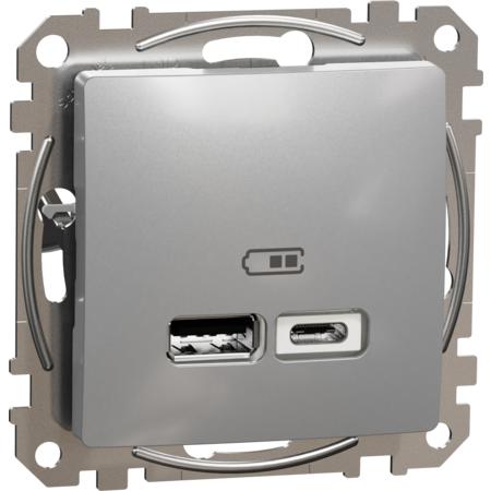 Schneider Electric SDD113402 Sedna D/E - Dvojitá USB A+C nabíječka 2.4A, Aluminium