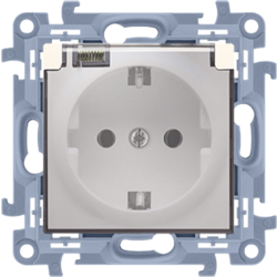 Simon CGSZ1BZ.01/41A Jednoduchá zásuvka krytí IP44 s clonkami, s tesněním, kryt s průhledným víčkem krémová 16A