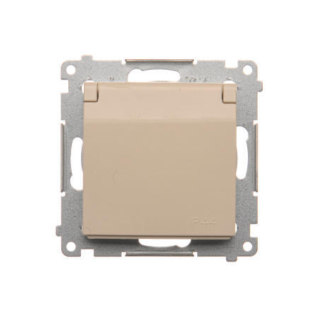 Simon DGZ1BUZ.01/41 Jednotná kolíková zásuvka, v krytí IP44 bez těsnění, s bílým víčkem pro rámečky Premium (přístroj s krytem) 16A 250V, šroubové svorky, krémová