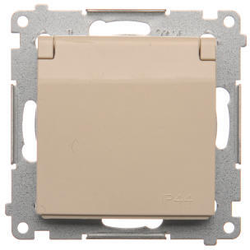 Simon DGZ1BUZ.01/41 Jednotná kolíková zásuvka, v krytí IP44 bez těsnění, s bílým víčkem pro rámečky Premium (přístroj s krytem) 16A 250V, šroubové svorky, krémová
