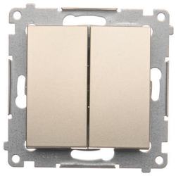 Simon DP2.01/44 Ovladač zapínací dvojitý, řazení 1/0+1/0 (přístroj s krytem) 10AX 250V, bezšroubové, zlatá matná, metalizovaná