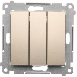 Simon DP31.01/44 Ovladač zapínací trojitý (přístroj s krytem) 10AX 250V, bezšroubové, zlatá matná, metalizovaná