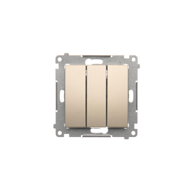 Simon DP31L.01/44 Trojité tlačítko s podsvětlením (přístroj s krytem) 10AX 250V, bezšroubové, zlatá matná, metalizovaná