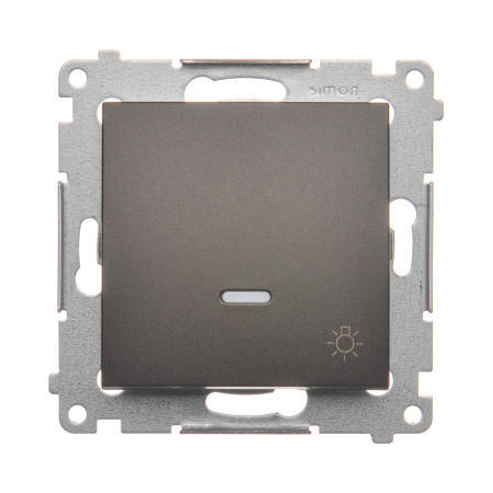 Simon DS1L.01/46 Ovladač zapínací SVĚTLO s orientačním LED podsvětlením, řazení 1/0 So (přístroj s krytem) 10AX 250V, bezšroubové, hnědá matná, metalizovaná