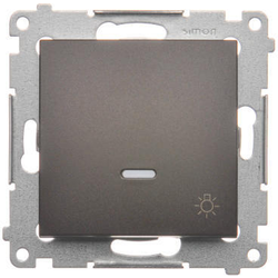 Simon DS1L.01/46 Ovladač zapínací SVĚTLO s orientačním LED podsvětlením, řazení 1/0 So (přístroj s krytem) 10AX 250V, bezšroubové, hnědá matná, metalizovaná