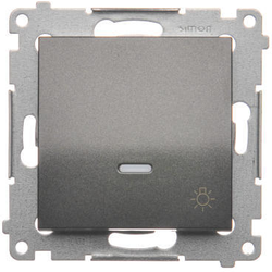 Simon DS1L.01/48 Ovladač zapínací SVĚTLO s orientačním LED podsvětlením, řazení 1/0 So (přístroj s krytem) 10AX 250V, bezšroubové, antracit, metalizovaná