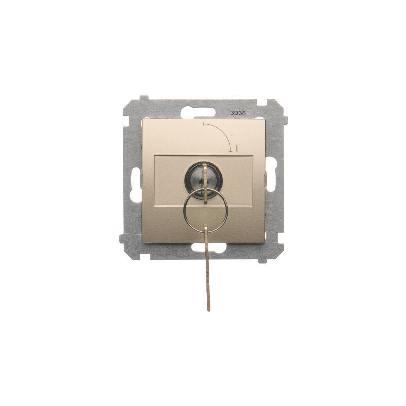 Simon DW1K.01/44 Spínač jednopólový na klíček - 2 polohový „0-I” (přístroj s krytem) 5A 250V, pro pájení, zlatá matná, metalizovaná