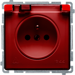 Simon BMGZ1BZ.01/22A Jednotná kolíková zásuvka ve verzi IP44 se clonami elektrických kolejí - klapka v transparentní barvě červený 16A