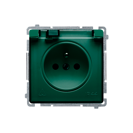 Simon BMGZ1BZ.01/33A Jednotná kolíková zásuvka ve verzi IP44 se clonami elektrických kolejí - klapka v transparentní barvě zelený 16A